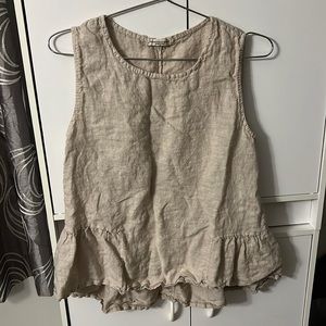 Francesca Bettini linen tank top with ruffle bottom, tan, NWOT